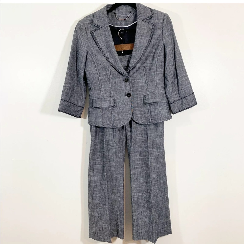 WHBM Size 4 Gray Linen Blend 2 Piece Pants Suit